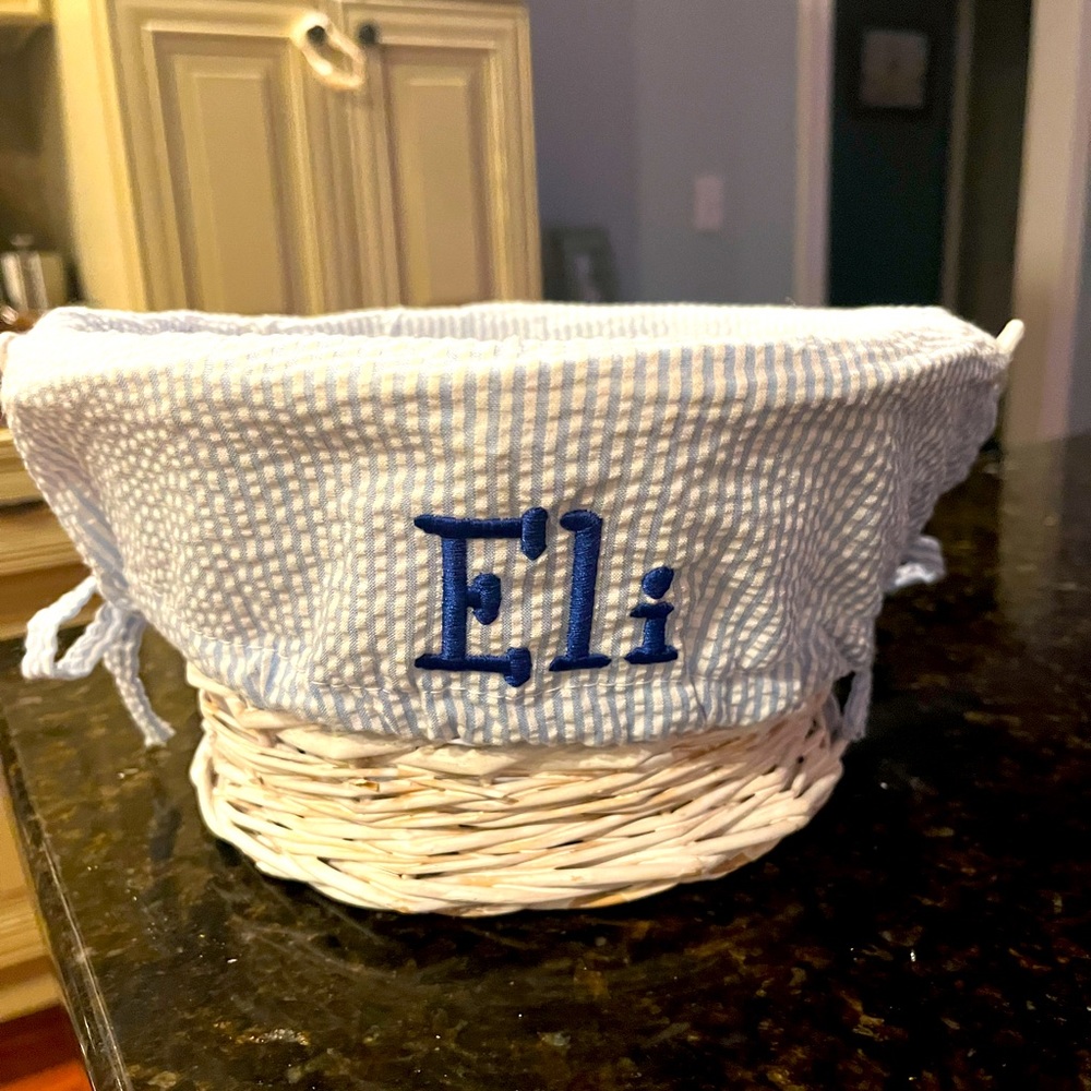 Small pottery barn Easter basket with personalized liner “Eli”